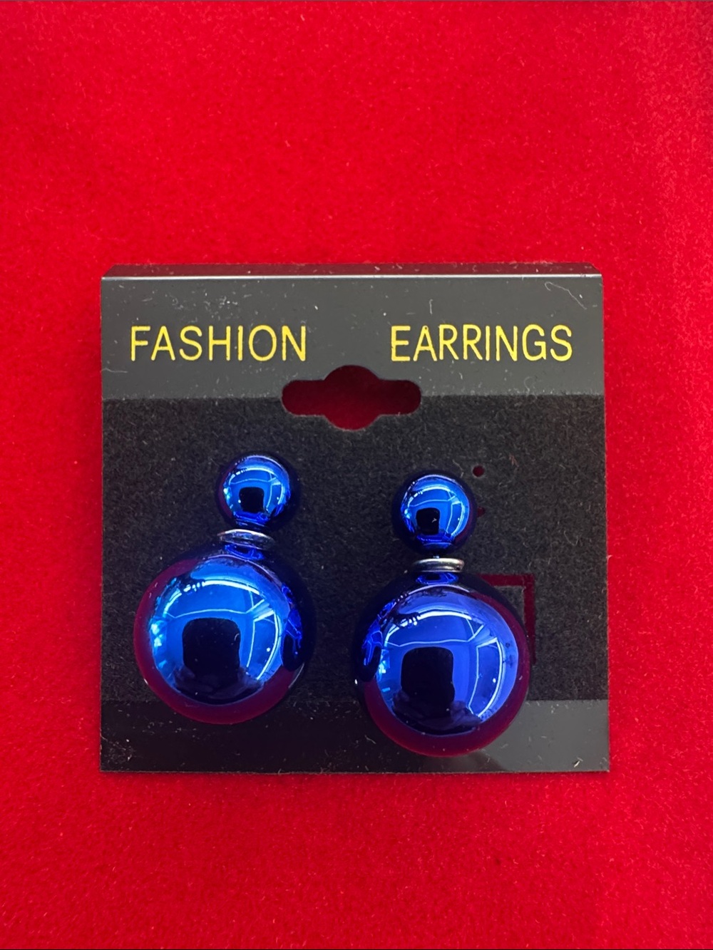 Source Unknown Shiny Blue Double-Ball Earrings